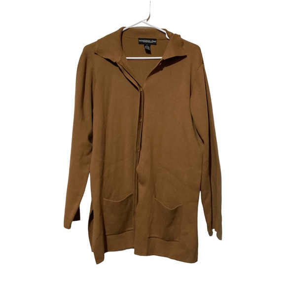 Monterey Bay Womens Cardigan Sweater Brown Long Sleeve Collar Pockets Cotton L - Picture 1 of 7